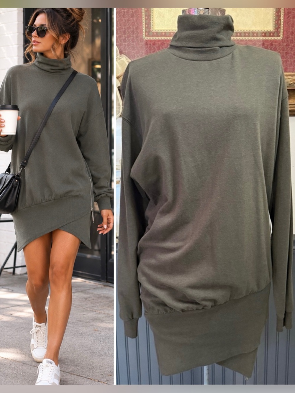 NWT Young Fabulous & Broke Asymmetrical Zip Turtleneck Sweatshirt Dress~S💛🍄
